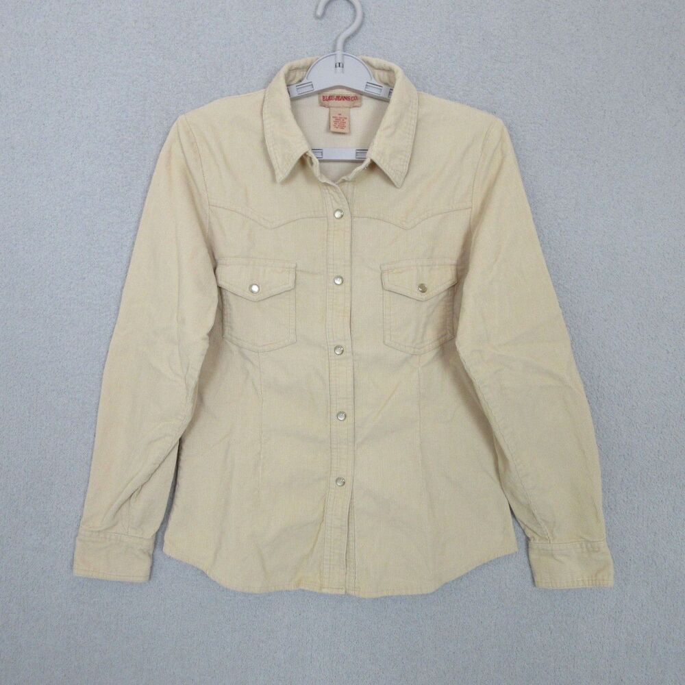 BleuJeansCo Shirt Jacket Womens M Beige Corduroy Western Snap Button Long Sleeve
